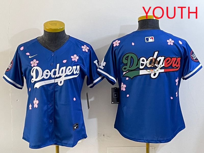 Youth Los Angeles Dodgers Blank Blue Sakura Edition 2025 Nike MLB Jersey style 7->youth mlb jersey->Youth Jersey